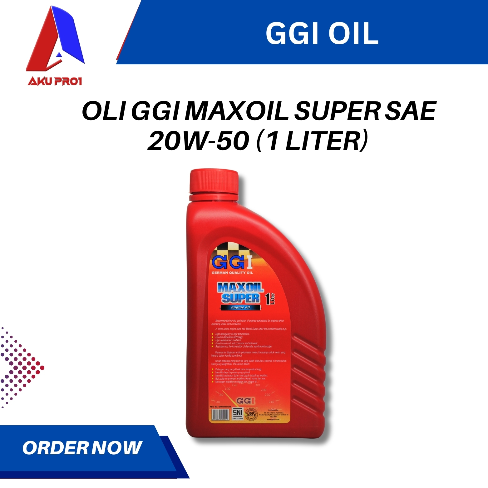 OLI GGI MAXOIL SUPER / GASOLINE ENGINE OIL SAE 20W-50 API SG/CF (1 LITER) - Gambar 2