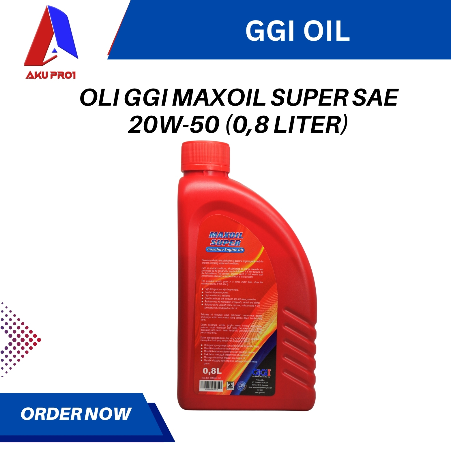 OLI GGI MAXOIL SUPER / GASOLINE ENGINE OIL SAE 20W-50 API SG/CF (0,8 LITER) - Gambar 2