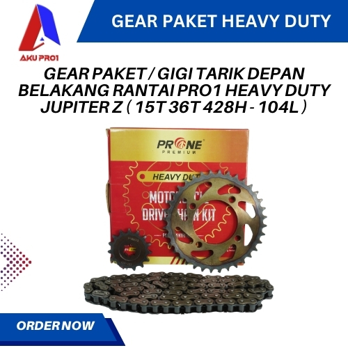 GEAR PAKET / GIGI TARIK DEPAN BELAKANG RANTAI PRO1 HEAVY DUTY JUPITER Z ( 15T 36T 428H – 104L )