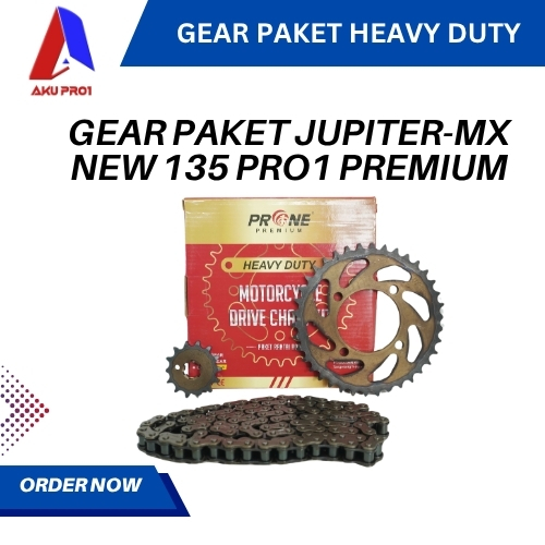 GEAR PAKET PRO1 PREMIUM HEAVY DUTY / GIGI TARIK DEPAN BELAKANG RANTAI JUPITER MX NEW 135 ( 14T/38T – 428H – 112L )