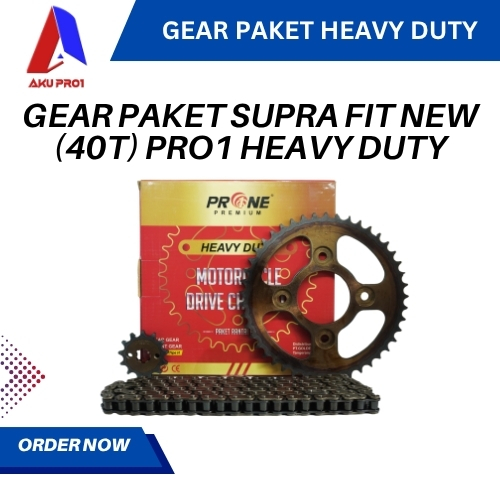 GEAR PAKET PRO1 PREMIUM HEAVY DUTY / GIGI TARIK DEPAN BELAKANG RANTAI SUPRA FIT NEW 40T ( 14T/40T – 428H – 110L )