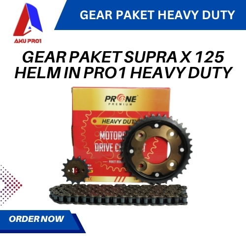 GEAR PAKET PRO1 PREMIUM HEAVY DUTY / GIGI TARIK DEPAN BELAKANG RANTAI SUPRA X 125 HELM IN ( 14T/36T – 428H – 108L )