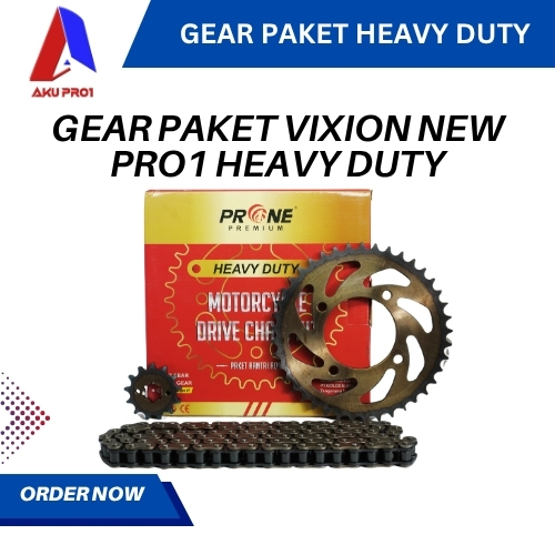 GEAR PAKET PRO1 PREMIUM HEAVY DUTY / GIGI TARIK DEPAN BELAKANG RANTAI VIXION NEW ( 14T/43T – 428H – 122L )