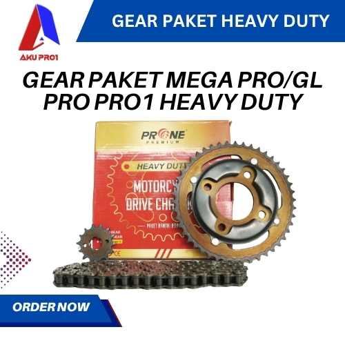 GEAR PAKET PRO1 PREMIUM HEAVY DUTY / GIGI TARIK DEPAN BELAKANG RANTAI MEGA PRO, GL PRO NT ( 14T/46T – 428H – 112L )