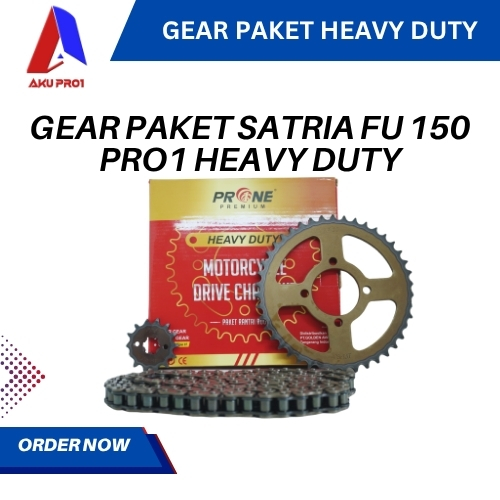 GEAR PAKET PRO1 PREMIUM HEAVY DUTY / GIGI TARIK DEPAN BELAKANG RANTAI SATRIA FU 150 ( 14T/43T – 428H – 120L )