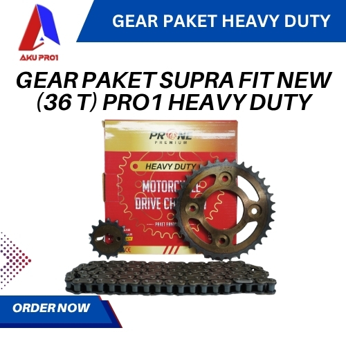 GEAR PAKET PRO1 PREMIUM HEAVY DUTY / GIGI TARIK DEPAN BELAKANG RANTAI SUPRA FIT NEW 36T ( 14T/36T – 428H – 106L )