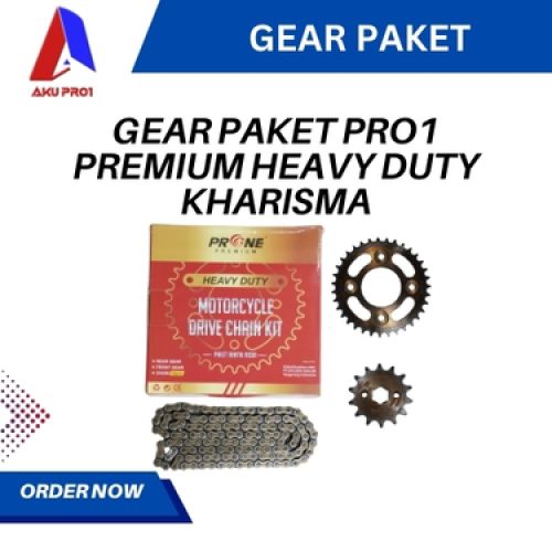 GEAR PAKET PRO1 PREMIUM HEAVY DUTY / GIGI TARIK DEPAN BELAKANG + RANTAI KHARISMA, SUPRA X 125 (14T/35T – 428H – 104L )