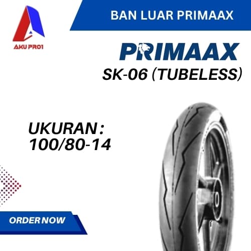 BAN LUAR MOTOR PRIMAAX SK06 UKURAN 100/80-14 (TB) TUBELESS BAN MOTOR MATIC