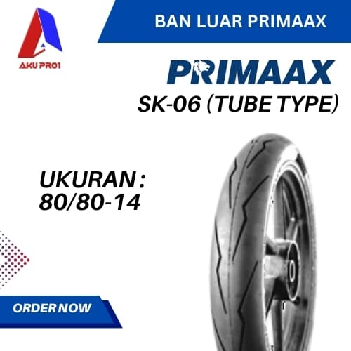 BAN LUAR MOTOR PRIMAAX SK06 UKURAN 80/80-14 (TB) TUBELESS BAN MOTOR MATIC