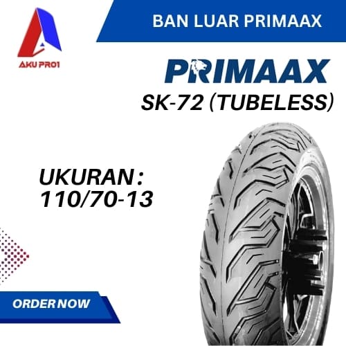 BAN LUAR MOTOR PRIMAAX SK72 UKURAN 110/70-13 (TB) TUBELESS BAN MOTOR MATIC