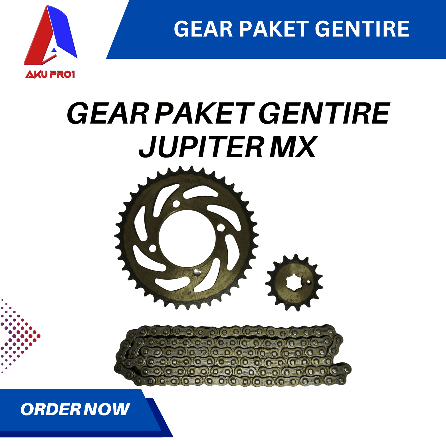 GEAR PAKET GENTIRE / GIGI TARIK DEPAN BELAKANG RANTAI JUPITER MX ( 15T/39T - 428H - 112L ) - Gambar 2
