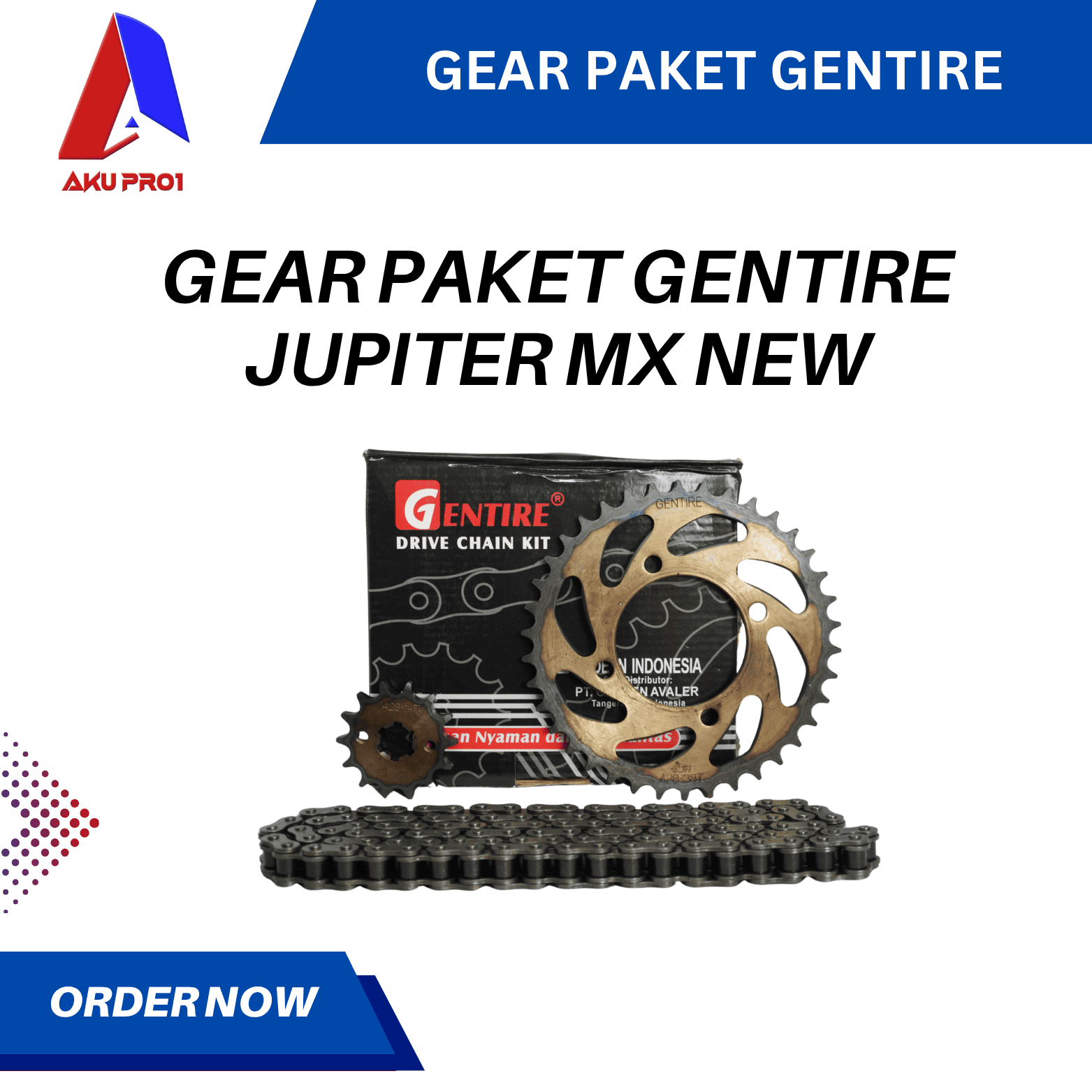 GEAR PAKET GENTIRE / GIGI TARIK DEPAN BELAKANG RANTAI JUPITER MX NEW 135 ( 14T/38T - 428H - 112L )