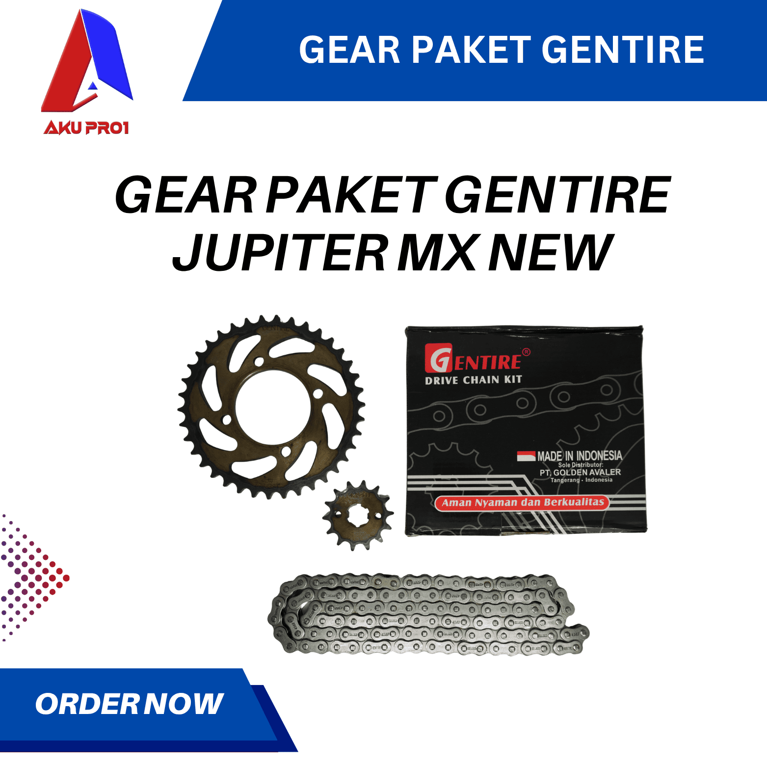 GEAR PAKET GENTIRE / GIGI TARIK DEPAN BELAKANG RANTAI JUPITER MX NEW 135 ( 14T/38T - 428H - 112L ) - Gambar 2