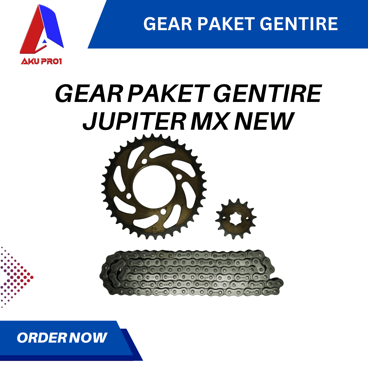 GEAR PAKET GENTIRE / GIGI TARIK DEPAN BELAKANG RANTAI JUPITER MX NEW 135 ( 14T/38T - 428H - 112L ) - Gambar 3
