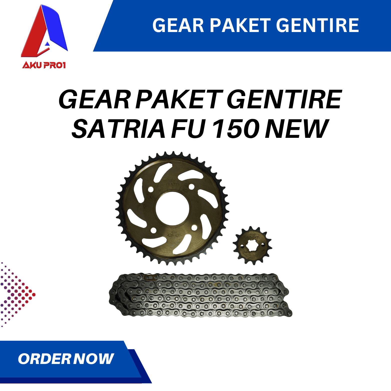 GEAR PAKET GENTIRE / GIGI TARIK DEPAN BELAKANG RANTAI SATRIA FU 150 NEW ( 14T/43T - 428H - 120L ) - Gambar 3