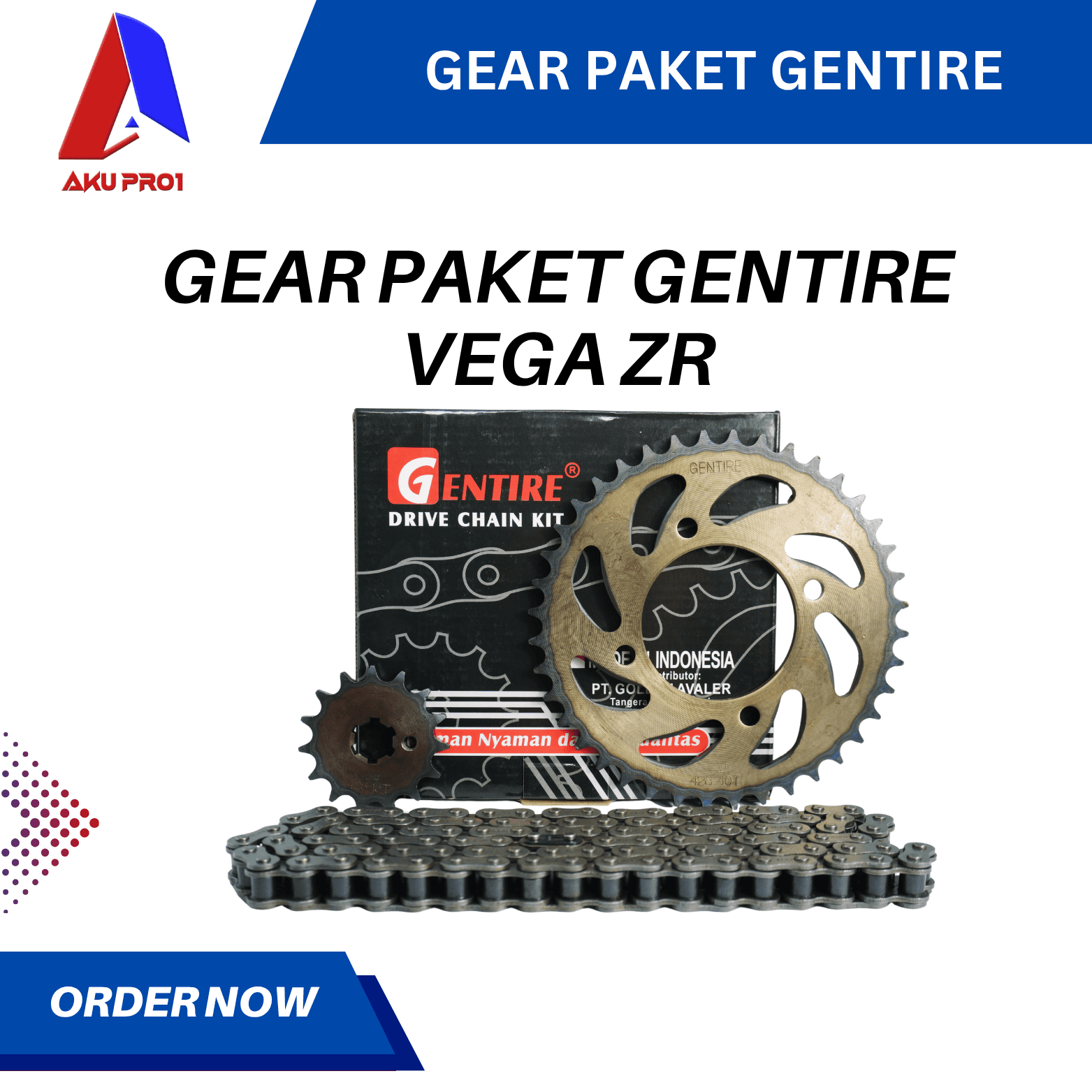 GEAR PAKET GENTIRE / GIGI TARIK DEPAN BELAKANG RANTAI VEGA ZR ( 15T/40T - 428H - 108L )