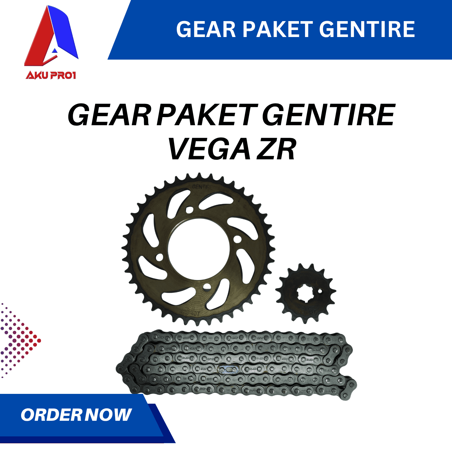 GEAR PAKET GENTIRE / GIGI TARIK DEPAN BELAKANG RANTAI VEGA ZR ( 15T/40T - 428H - 108L ) - Gambar 3