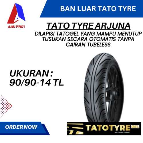 BAN LUAR TATO GEL TATOTYRE ARJUNA UKURAN 90/90-14 (TL) TUBELESS – BAN BELAKANG MOTOR MATIC TATOTYRE