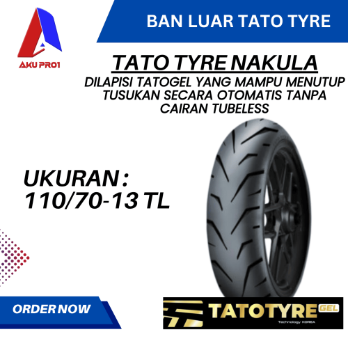 BAN LUAR TATO GEL TATOTYRE UKURAN 110/70-13 (TL) TUBELESS (NAKULA) – BAN MOTOR MATIC TATOTYRE
