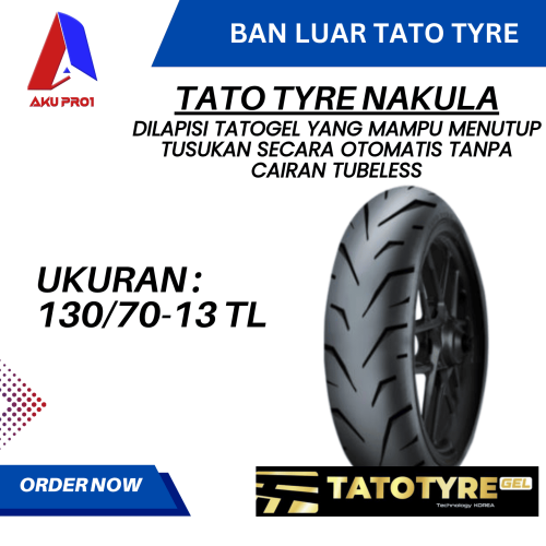 BAN LUAR TATO GEL TATOTYRE UKURAN 130/70-13 (TL) TUBELESS (NAKULA) – BAN MOTOR MATIC TATOTYRE