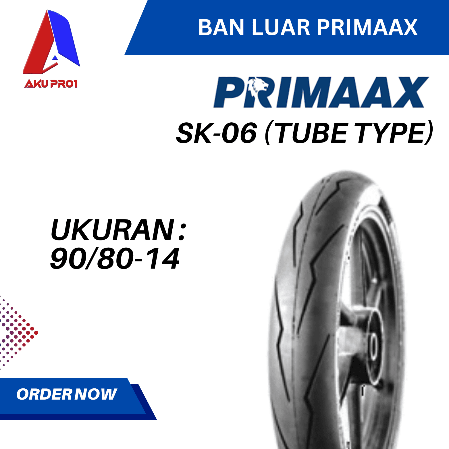 BAN LUAR SK06 UKURAN 90/80-14 (TB) TUBELESS (ANT MAN) - BAN MOTOR BELAKANG MATIC PRIMAAX