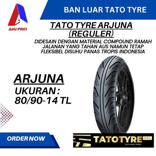 BAN LUAR TATOTYRE (REGULER) ARJUNA 80/90-14 (TL) TUBELESS – BAN DEPAN MOTOR MATIC TATOTYRE