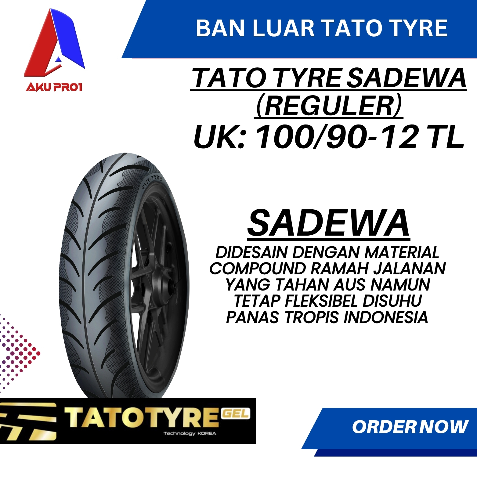 BAN LUAR TATOTYRE (REGULER) 100/90-12 (TL) TUBELESS (SADEWA) - BAN DEPAN MOTOR MATIC SCOOPY GENIO TATOTYRE - Gambar 2