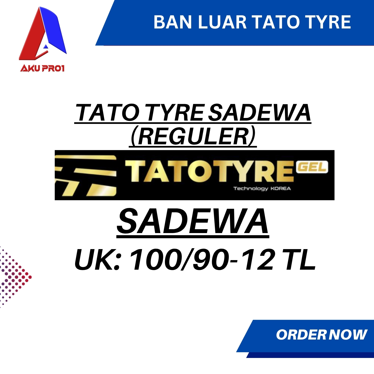 BAN LUAR TATOTYRE (REGULER) 100/90-12 (TL) TUBELESS (SADEWA) - BAN DEPAN MOTOR MATIC SCOOPY GENIO TATOTYRE - Gambar 3
